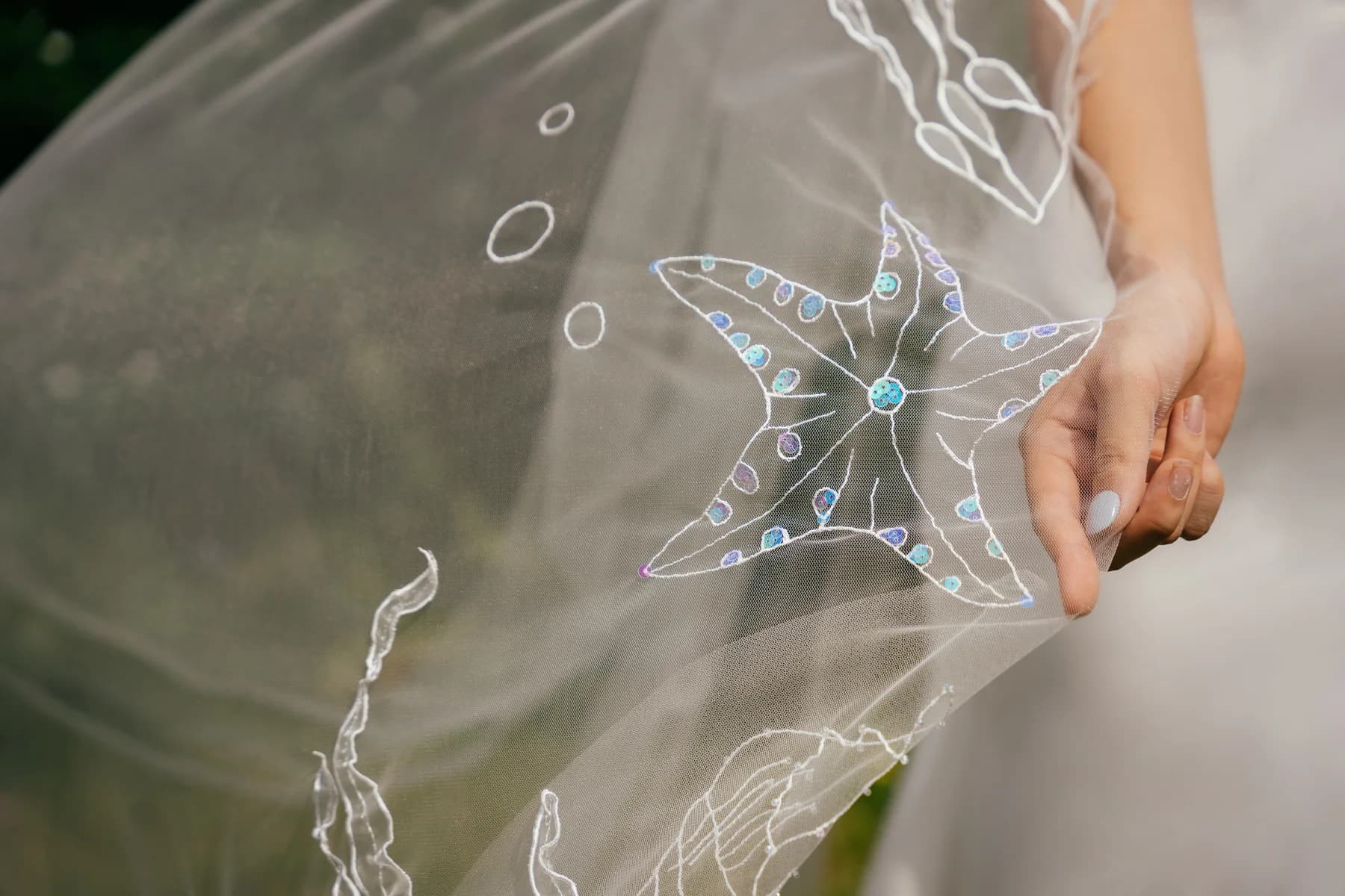 Ocean handcrafted wedding veil